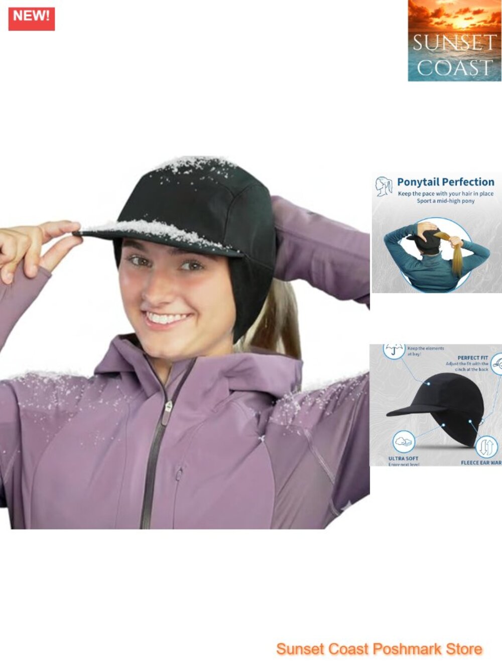 Waterproof Hiking Hat with Ponytail Slot and Ear Warmers